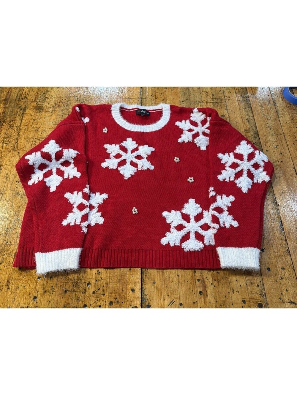 33 Degrees Women's Snowflake Christmas Winter Sweater Pearls Red Size XXL